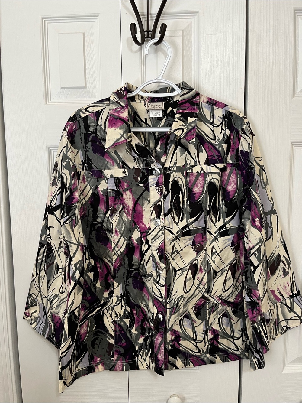 Company Collection Abstract Button-Front Top in Cream, Black & Plum